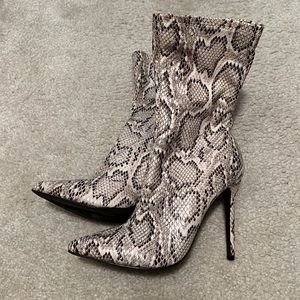 Snake print mid calf pointed boots